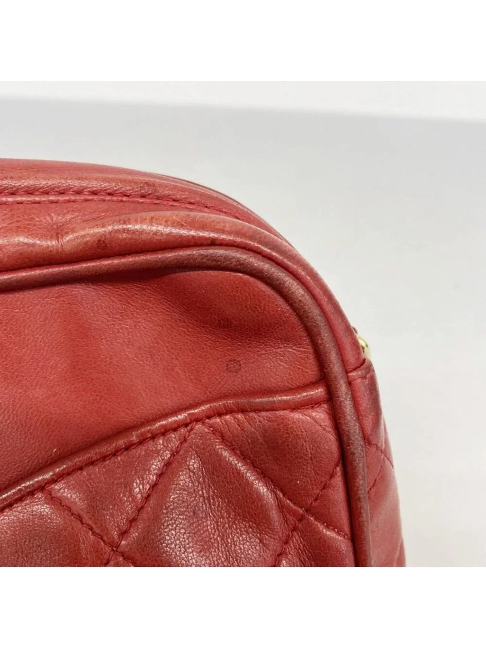 Chanel Shoulder Bag Quilted Lambskin Red Gold